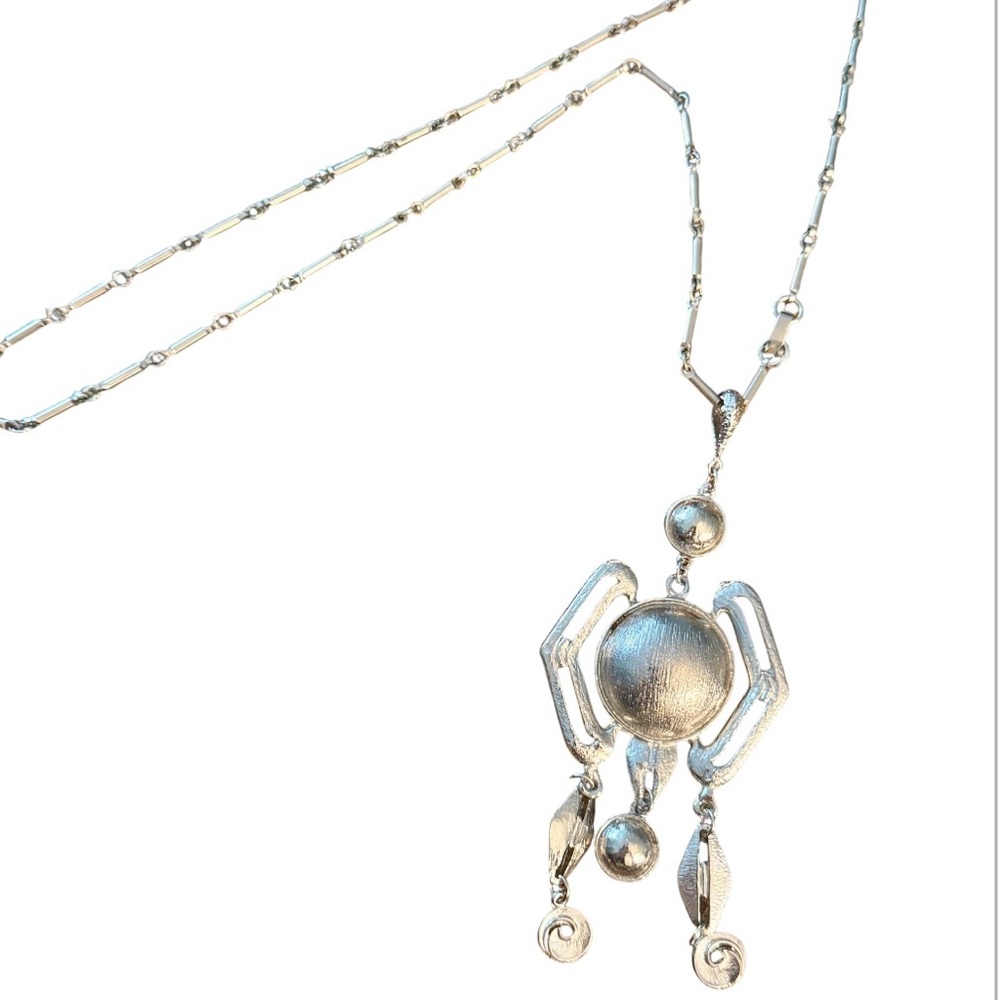 Vintage Y2K Bohemian Boho Silver Statement Pendant Necklace, Hangs 16.5” Long